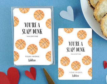 Personalized Kids Valentine Cards for school, Classroom Valentine's Day Favor Cards, Sports Theme Card, Basketball Valentines with envelopes