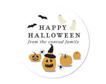 Personalized Halloween Favor Tag Stickers for kids Halloween Parties, Halloween Stickers, Halloween Party Favor Stickers, Happy Halloween