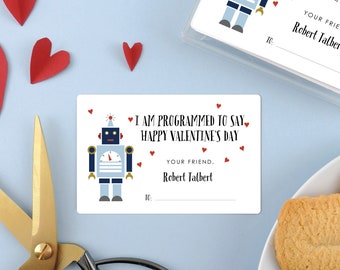 Personalized Kids Valentine Cards for school,  Valentine's Day Cards, Classroom Valentines, Kids Class Valentines with envelopes, Robot