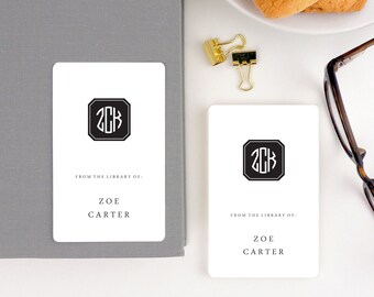 Personalized Bookplate Stickers - Custom Monogram Gift Set