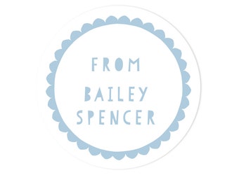 Personalized Kids Birthday Favor Stickers, Scallop Border