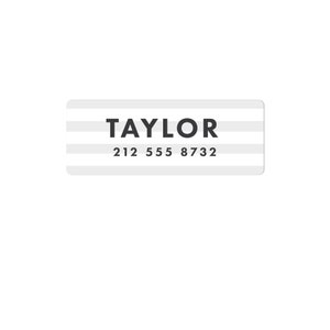 May include: White and gray striped return address label with the name "TAYLOR" and the phone number "212 555 8732".