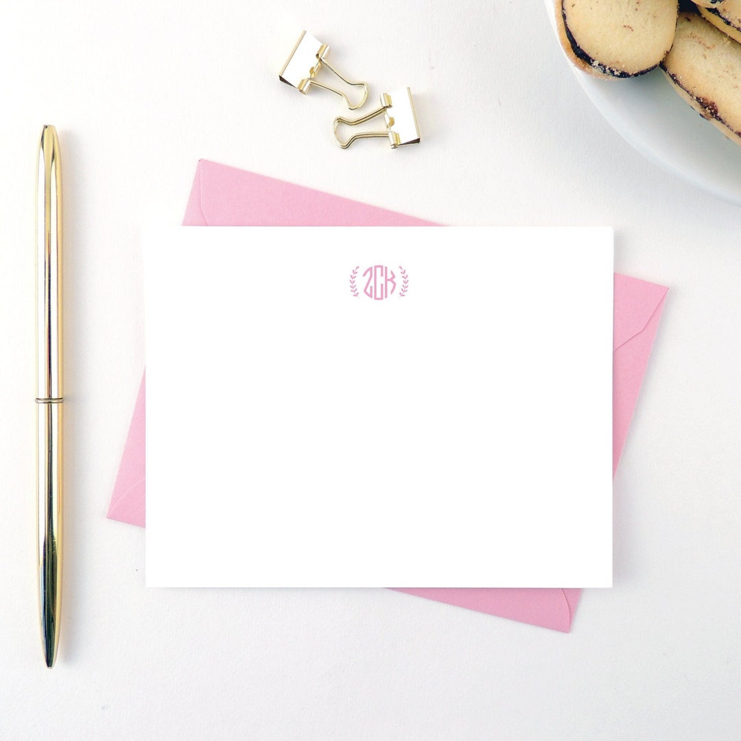 Custom Leaf Monogram Stationery Set: Personalized Note Cards - Etsy