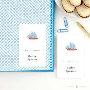 Children&#39;s Bookplate Stickers, Gift for Kids, Personalized Children&#39;s book labels, Kids Reading Gift, Boat, Boxed Set of 16, Ship
