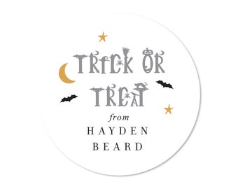 Personalized Halloween Favor Tag Stickers for kids Halloween Parties, Halloween Stickers, Halloween Party Favor Stickers, trick or treat