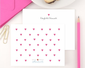 Personalized Note Card Set, Handmade Stationery, Preppy Heart Design