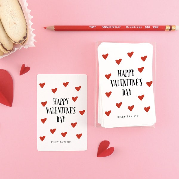 Personalized Kids Valentine Cards for school, Red Valentine's Day Cards for Girls, Classroom Valentines, Kids Class Valentines, Red Hearts