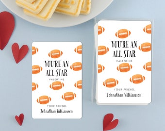 Personalized Kids Valentine Cards for school, Classroom Valentine's Day Favor Cards, Sports Theme Card, FOOTBALL Valentines with envelopes