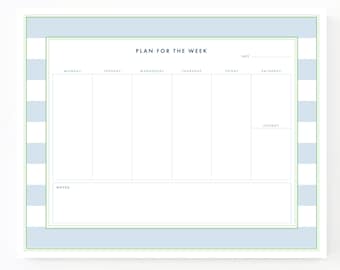 Weekly Planner Notepads, Weekly Desktop Planner, Week at a glance, This Week Desk Pad, Weekly To do list notepad planner, Blue Stripe