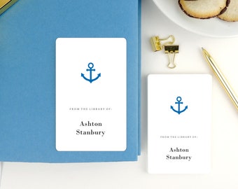 Pegatinas de ex libris infantiles personalizadas, ancla náutica, juego de 16