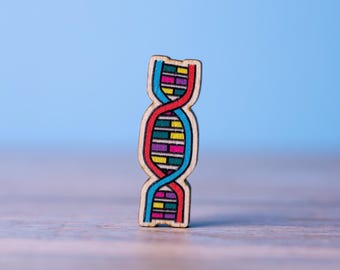 Wooden Maple Veneer Genetics DNA Helix Pin Badge