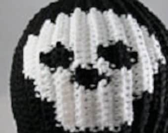 Crochet Black Skeleton Skull Skully Beanie Stocking Cap Hat - Men, Women, Teens and Kids - Pattern Only