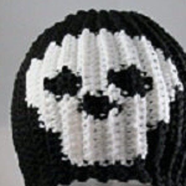 Crochet Black Skeleton Skull Skully Beanie Stocking Cap Hat - Men, Women, Teens and Kids - Pattern Only