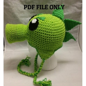 Pattern Green Repeater and Peashooter Pea Shooter Crochet Hat Beanie Stocking Cap with Earflaps All Sizes