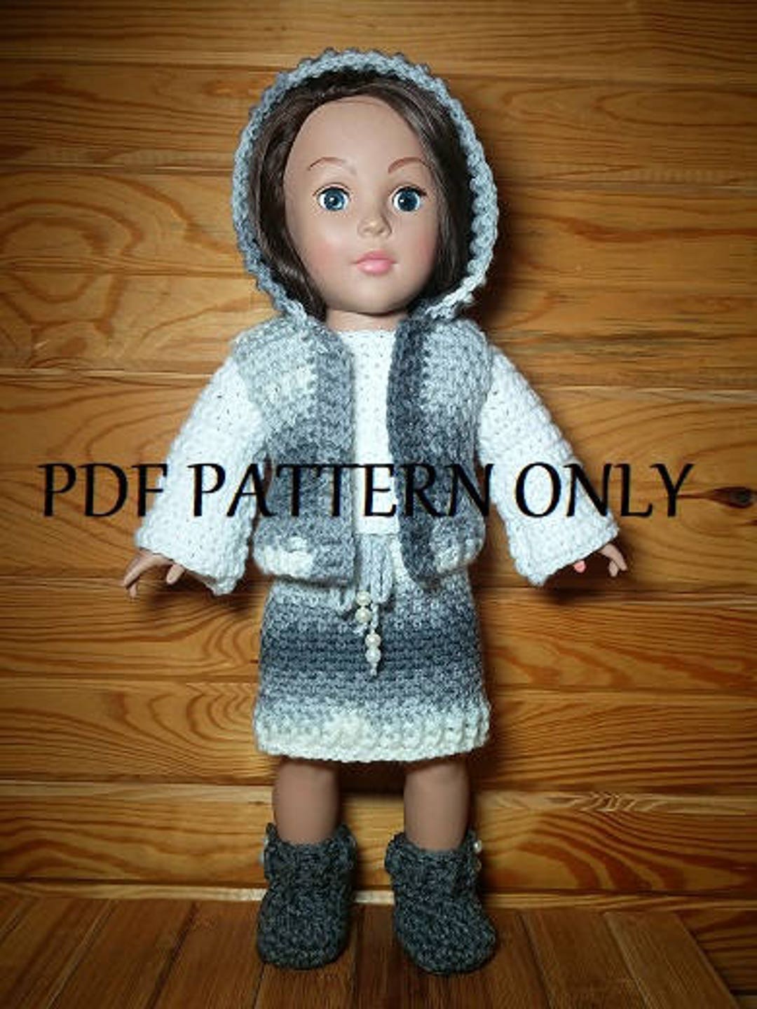 Doll Clothes Crochet Pattern, Hooded Vest, Skirt, Boots (PDF Pattern ...
