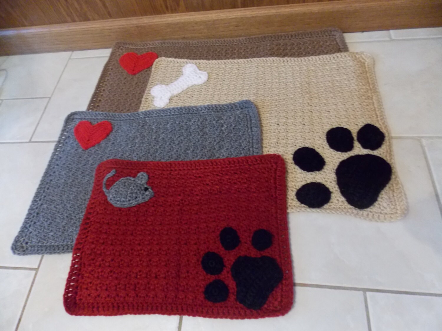 Custom Pet Placemats Crochet with Bones Hearts and Paw Etsy