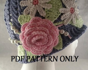 Crochet Flower Cloche Hat PATTERN – Vintage Style, Downton Abbey Inspired (PDF Pattern)