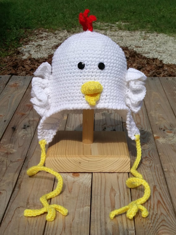 Crochet Chicken Beanie Hat With Earflaps - Etsy display picture 2