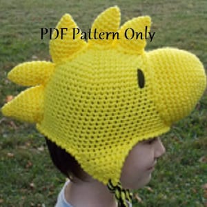 Hand Crocheted Yellow Bird Beanie Hat Stocking Cap with Ear Flaps PDF Pattern All Sizes