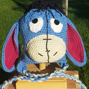Hand Crochet Blue Donkey Hat - Sizes Newborn through Adult