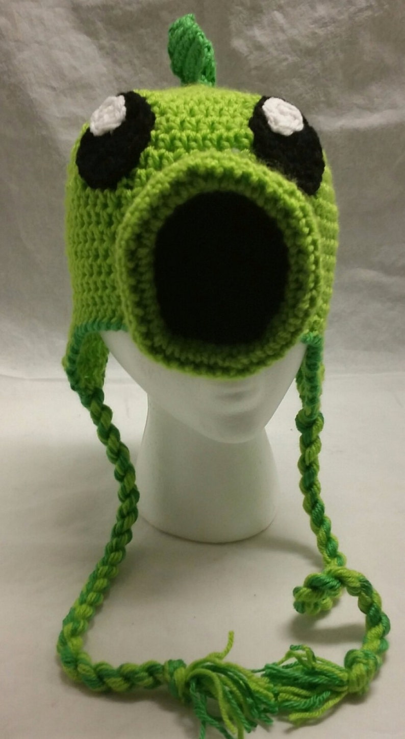 Pattern Green Repeater and Peashooter Pea Shooter Crochet Hat Beanie Stocking Cap with Earflaps All Sizes image 2