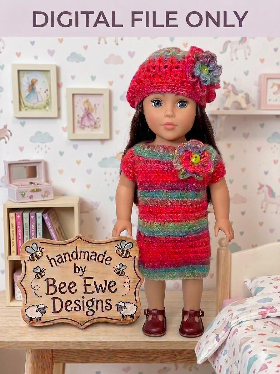 30 American Girl Crochet Patterns for Dresses, Accessories, and Giftable Doll Looks 30 Striped Shift Dress and Beret Set
