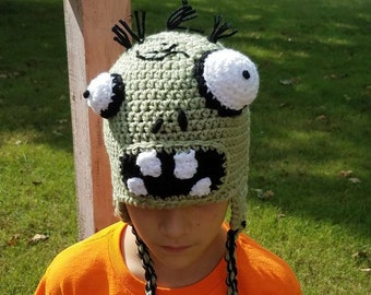 Zombie Crochet Hat Beanie Stocking Cap with Earflaps