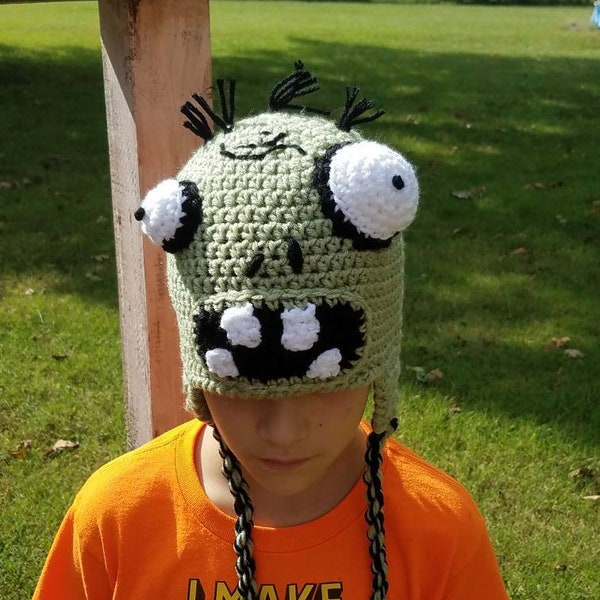 Zombie Crochet Hat Beanie Stocking Cap with Earflaps