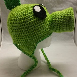 Pattern Green Repeater and Peashooter Pea Shooter Crochet Hat Beanie Stocking Cap with Earflaps All Sizes image 3