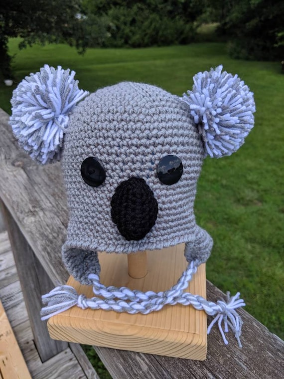 Koala Bear Crochet Hat Beanie Stocking Cap With Earflaps - Etsy display picture 1