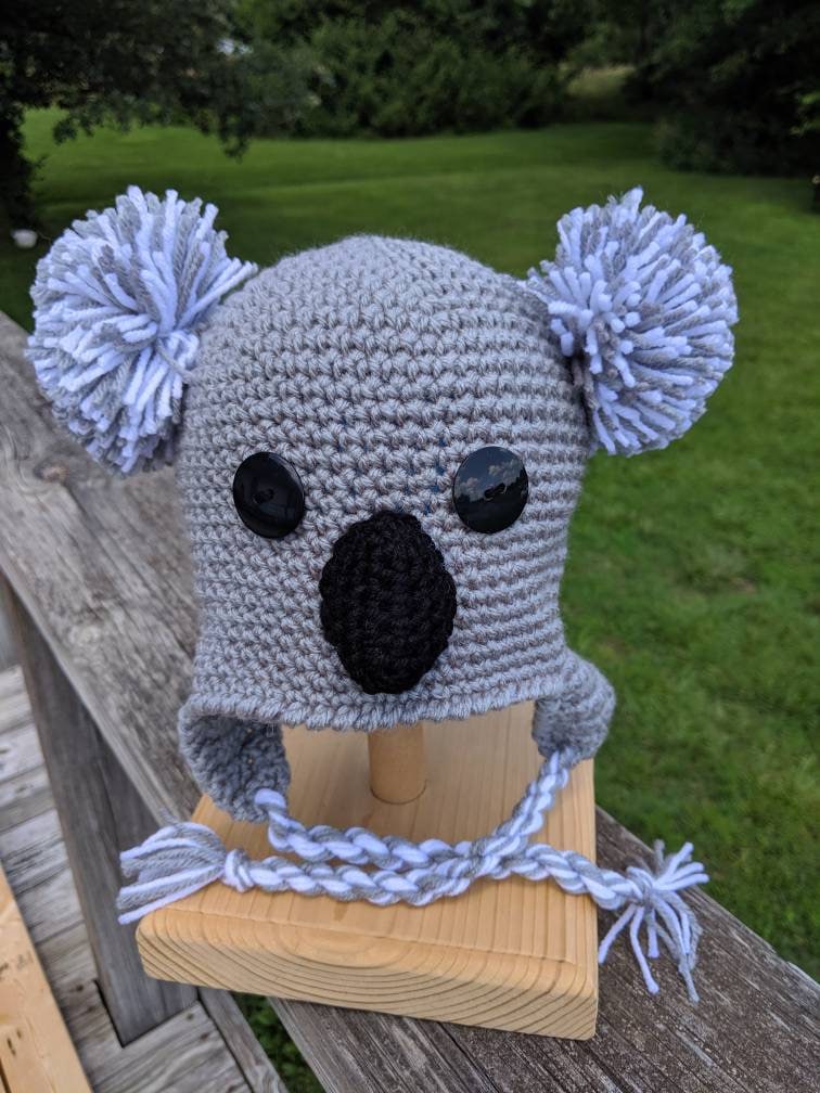 Koala Bear Crochet Hat Beanie Stocking Cap With Earflaps - Etsy