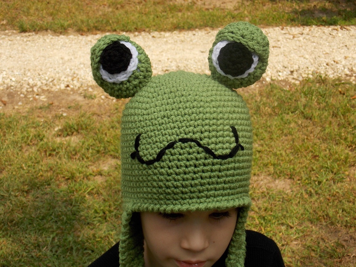 Frog brooch beanie green fashion hat New hand crochet by me Crochet Frog Hat Pattern - Repeat Crafter Me main image 3