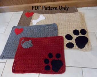 Custom Pet Placemats - Crochet with Bones, Hearts and Paw Prints - Pattern