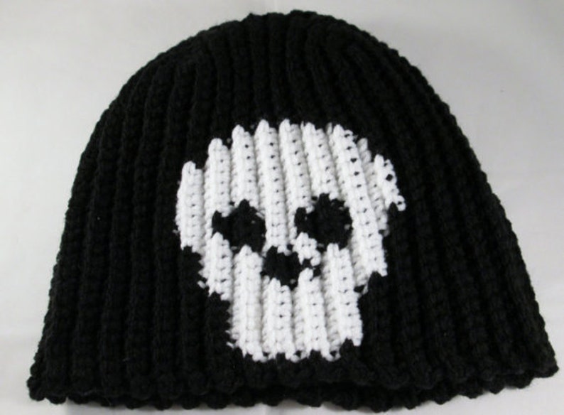 Crochet Black Skeleton Skull Skully Beanie Stocking Cap Hat - Etsy