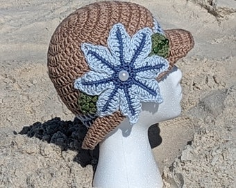 Clematis Easter Cloche Panama Hat with Flowers and Beads - 1920's and 1930's Downton Abbey Inspired - Large Flower Hat