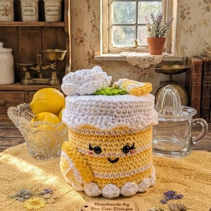 Geüpcycled citroenpotdecor – Kawaii Crochet Talenti-container – handgestikte Cottagecore-thuisopslag – duurzaam cadeau van Bee Ewe Designs
