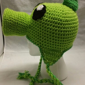 Pattern Green Repeater and Peashooter Pea Shooter Crochet Hat Beanie Stocking Cap with Earflaps All Sizes image 4