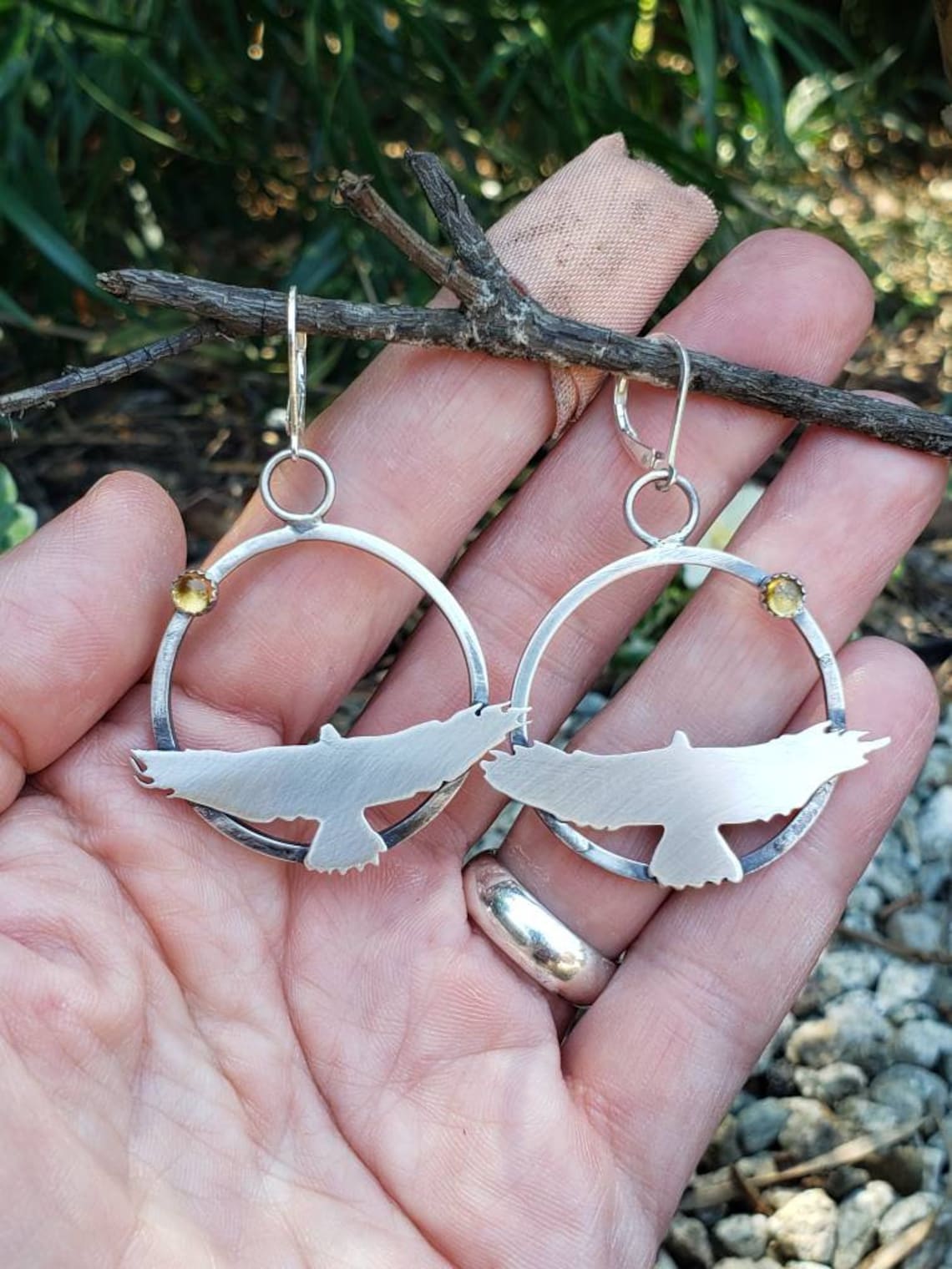 Sterling silver hawk earrings with latch back earring wire and Etsy
