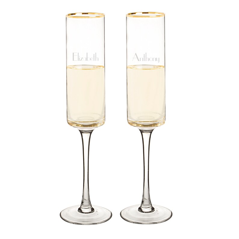 Personalized Gold Rim Champagne Flutes Wedding Champagne Etsy