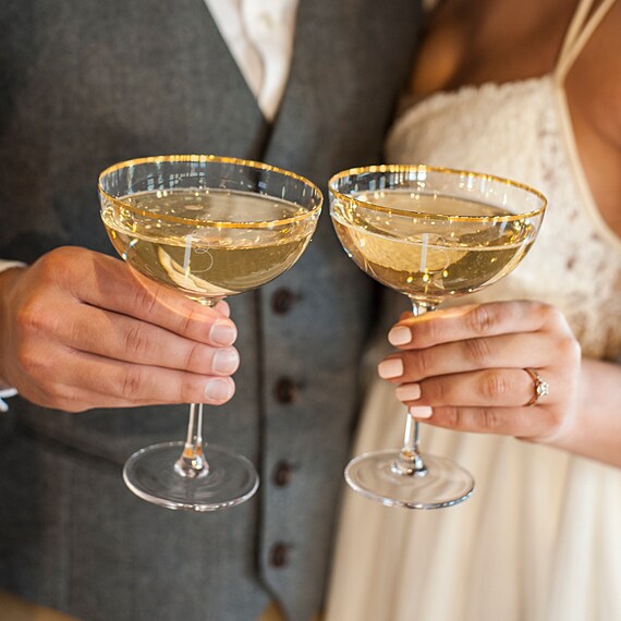 Personalized Gold Rim Coupe Champagne Flutes Wedding Etsy