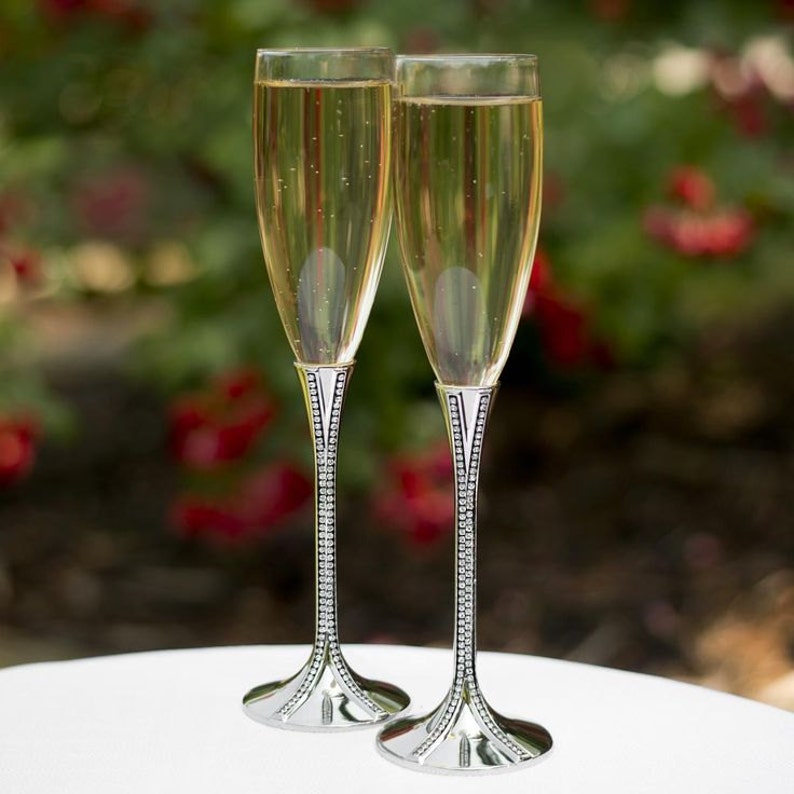 Crystal Wedding Champagne Flutes Personalized Rhinestone Etsy