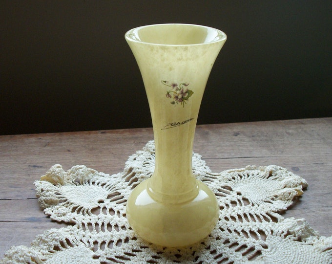 ALABASTER, Bud Vase W/purple Flowers Artist Signed patrizia San Jose