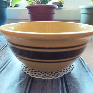 Weller Pottery Large Brown Band Yellow Ware Stoneware Mixing Utility Bowl Vintage Country Kitchen Antique Primitive Useable Mixing Bowl