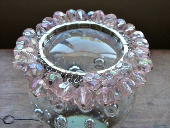 Blush Pink Faceted Iridescent Bead and Silvertone… - image 5