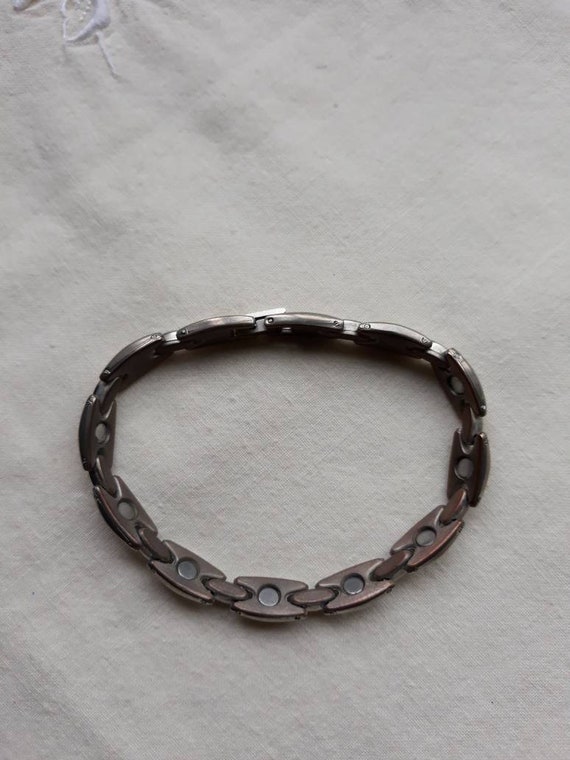 Natural Magnet Therapy Bracelet Polished Steel wi… - image 2