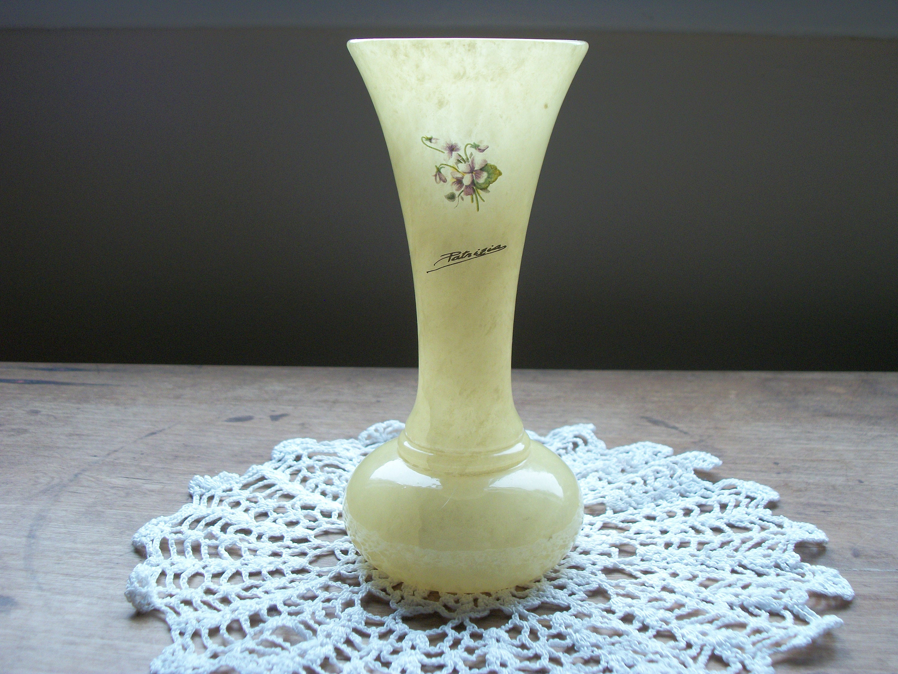 ALABASTER Bud Vase w/Purple Flowers Artist Signed Etsy