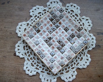 Mini Mosaic Tile Dish Mid Century Modern Vintage Square Trinket Vanity Table Pillar Candle Trivet Table Decor Handcrafted