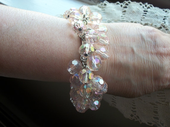 Blush Pink Faceted Iridescent Bead and Silvertone… - image 1