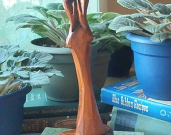 Wood Sculpture Humans Embraced Two People Hugging Two as One Handcarved Art