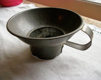 Old Tin Lot of 3 Primitive Kitchen Utensils ~ Doughnut & Biscut Cutter ~ Canning Jar Funnel w/ Handle ~ Cream Skimmer ~ Americana